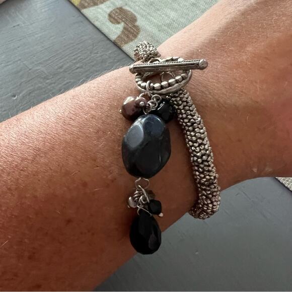 Silver Tone Beaded Toggle Bracelet - Picture 1 of 5